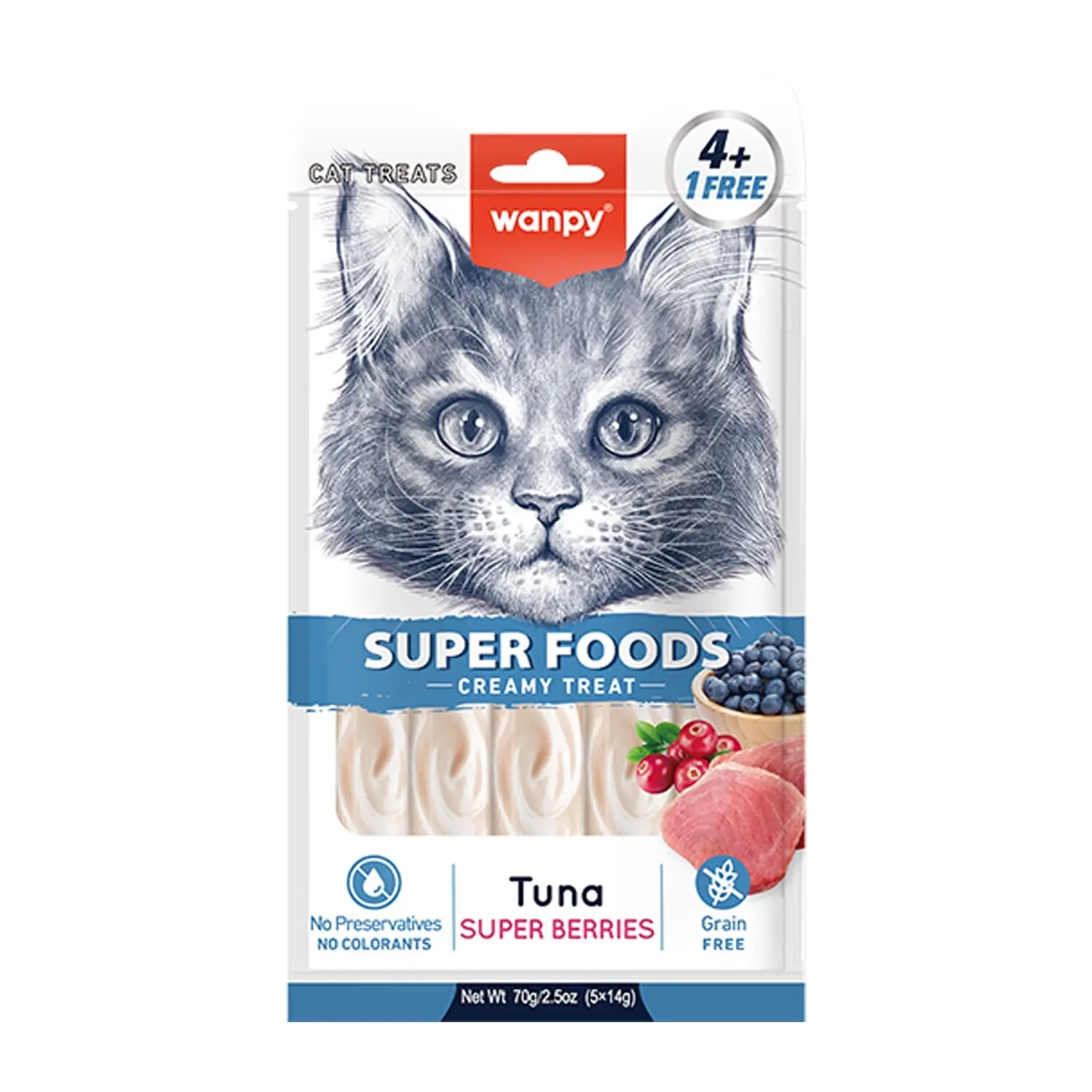 WANPY Superfoods Creamy Treat For Cat Tuna With Super Berries 70g WANPY