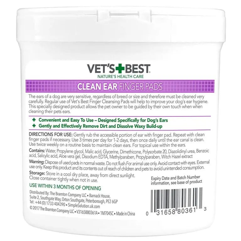 VET'S BEST CLEAN EAR FINGER PADS 50 PADS VET'S BEST