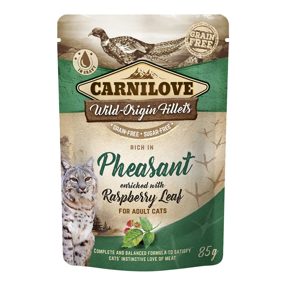 Carnilove Pheasant enriched with Raspberry Leaves for Adult Cats (Wet Food Pouches) 24x85g Petszapp