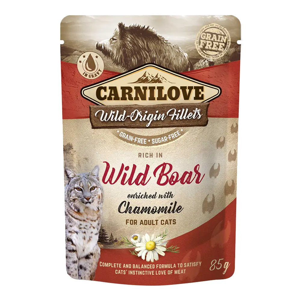 CARNILOVE WILD BOAR ENRICHED WITH CHAMOMILE FOR ADULT CATS WET FOOD POUCH 25X85G Carnilove