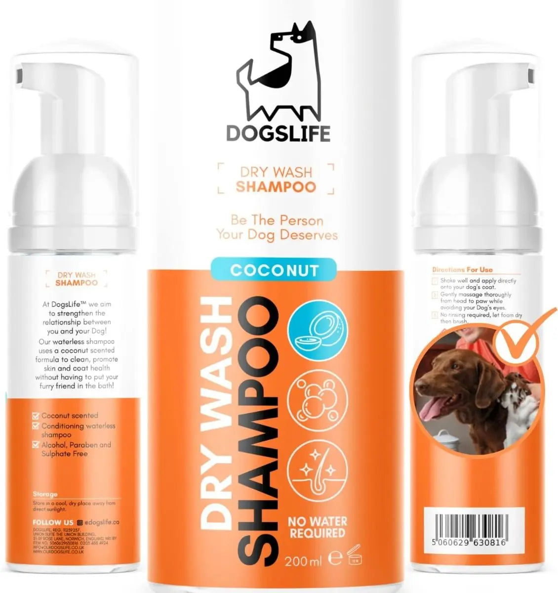 DOGSLIFE DRYWASH COCONUT DOG SHAMPOO 200ML DOGSLIFE