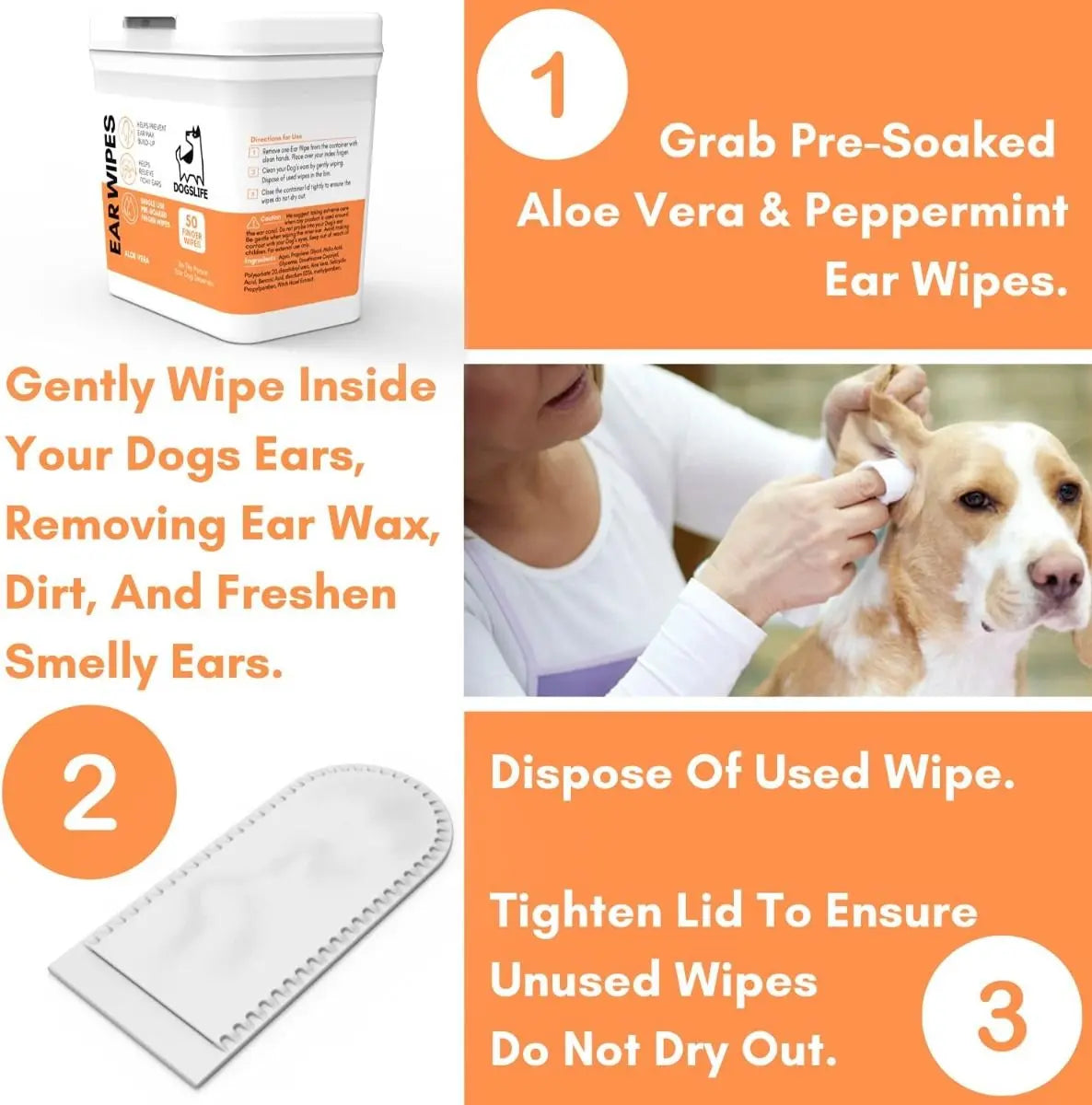 DOGSLIFE EAR WIPES ALOE VERA DOG 50PCS DOGSLIFE
