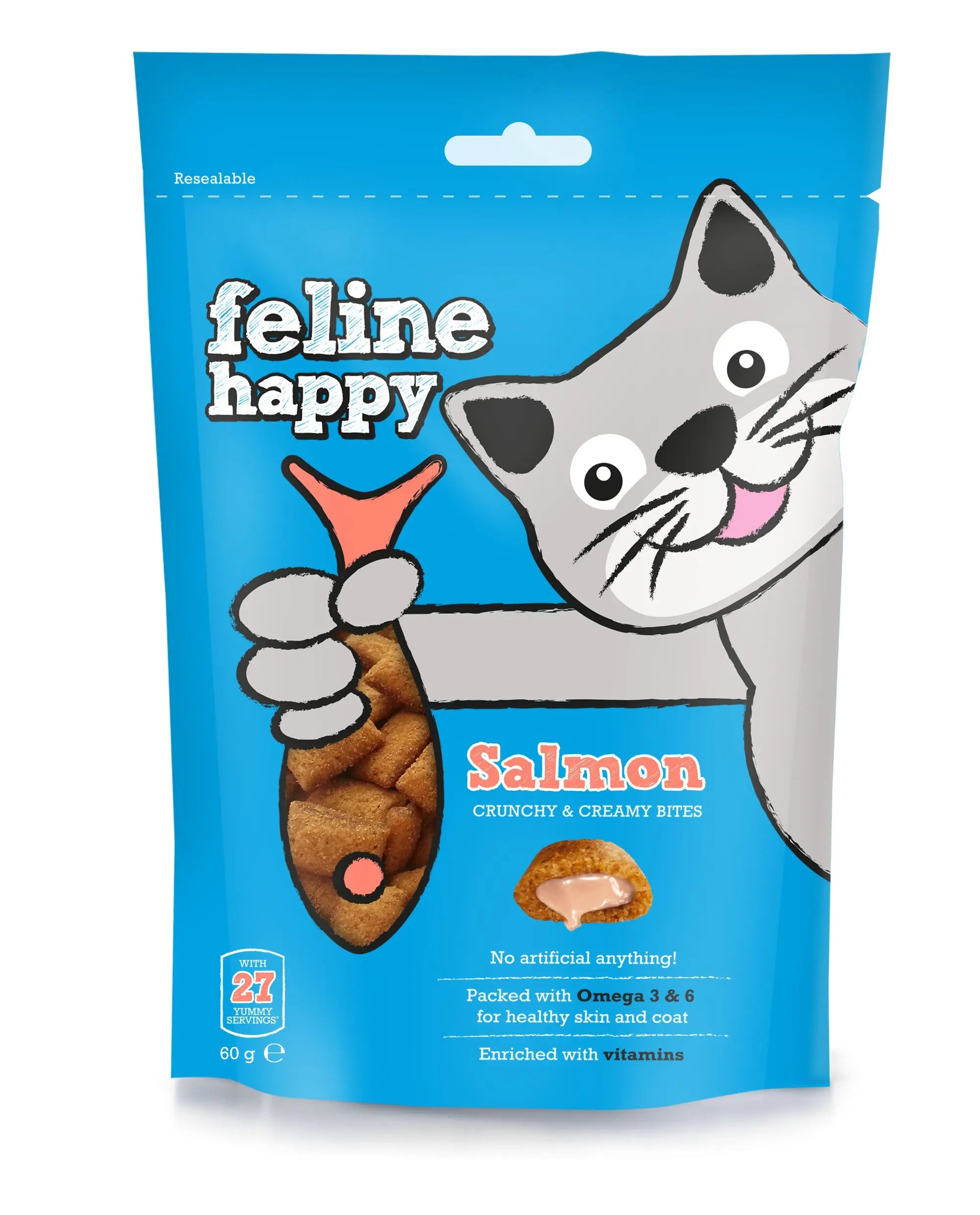 FELINE HAPPY CRUNCHY & CREAMY CAT TREATS 60G FELINE HAPPY