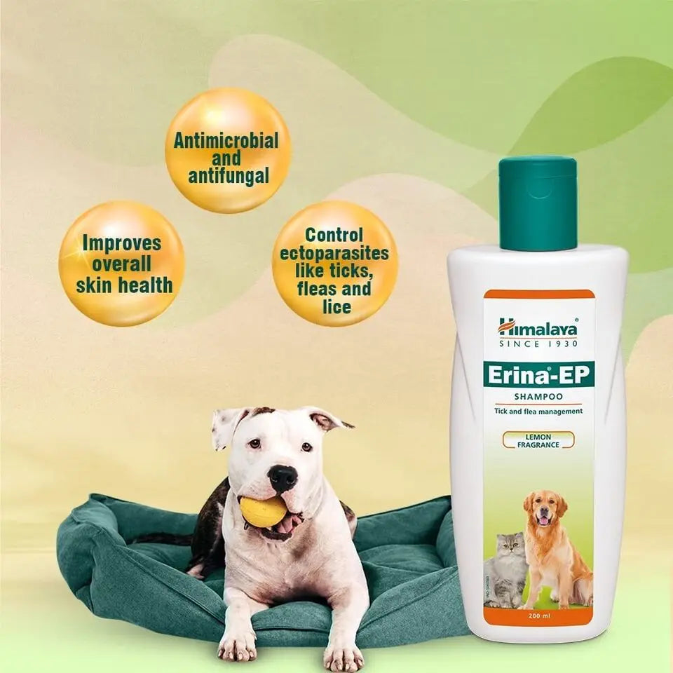 HIMALAYA ERINA- EP SHAMPOO TICK & FLEA MANAGEMENT FOR DOG AND CAT LEMON FRAGRANCE 200 ML - PACK OF 2 Himalaya