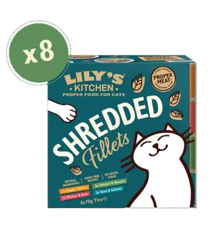 LILY'S KITCHEN SHREDDED FILLETS MULTIPACK WET CAT FOOD 8X70G LILY'S KITCHEN