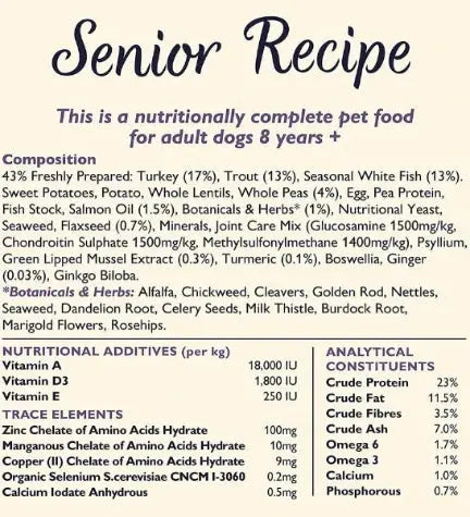 LILY'S KITCHEN ADULT 8+ SENIOR RECIPE TURKEY, TROUT AND SEASONAL WHITE FISH DRY DOG FOOD LILY'S KITCHEN