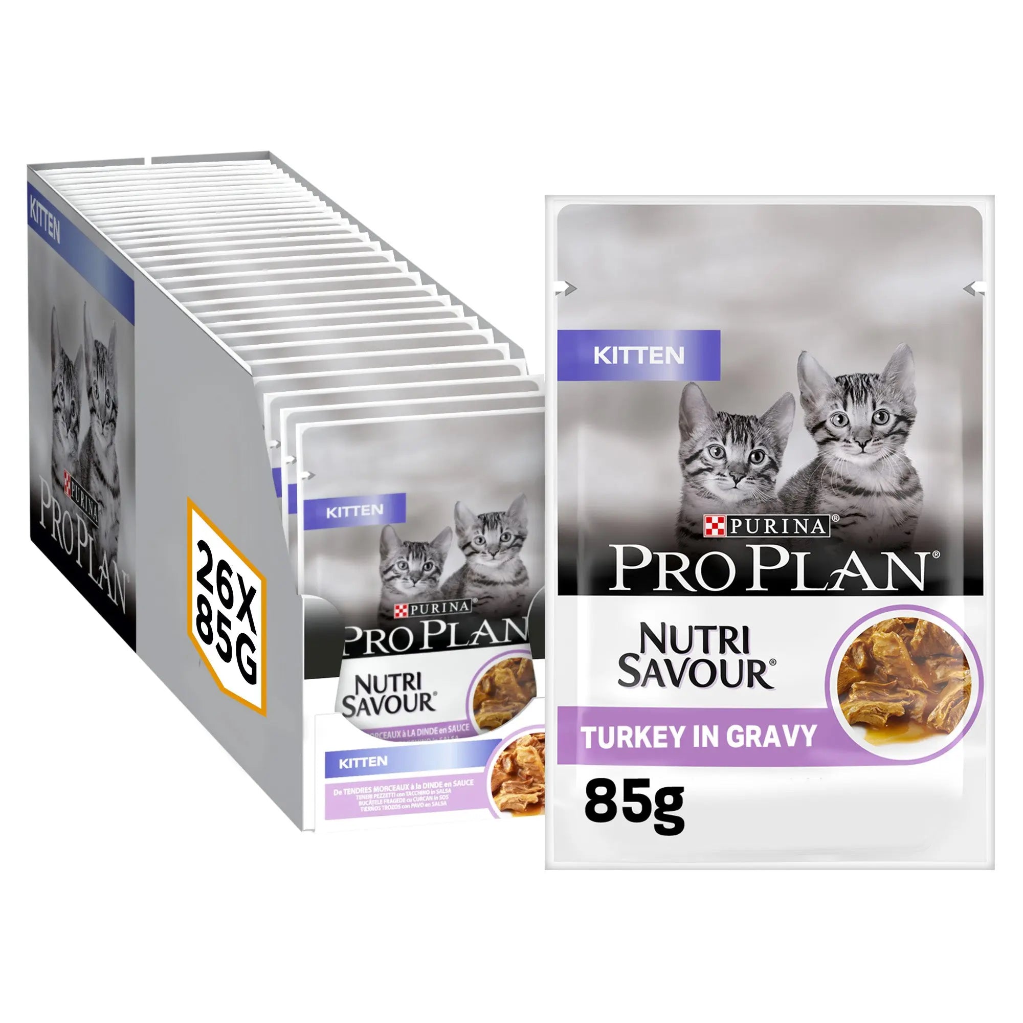 PRO PLAN KITTEN, WET CAT FOOD WITH TURKEY GRILLED IN GRAVY, 26 X 85G Petszapp