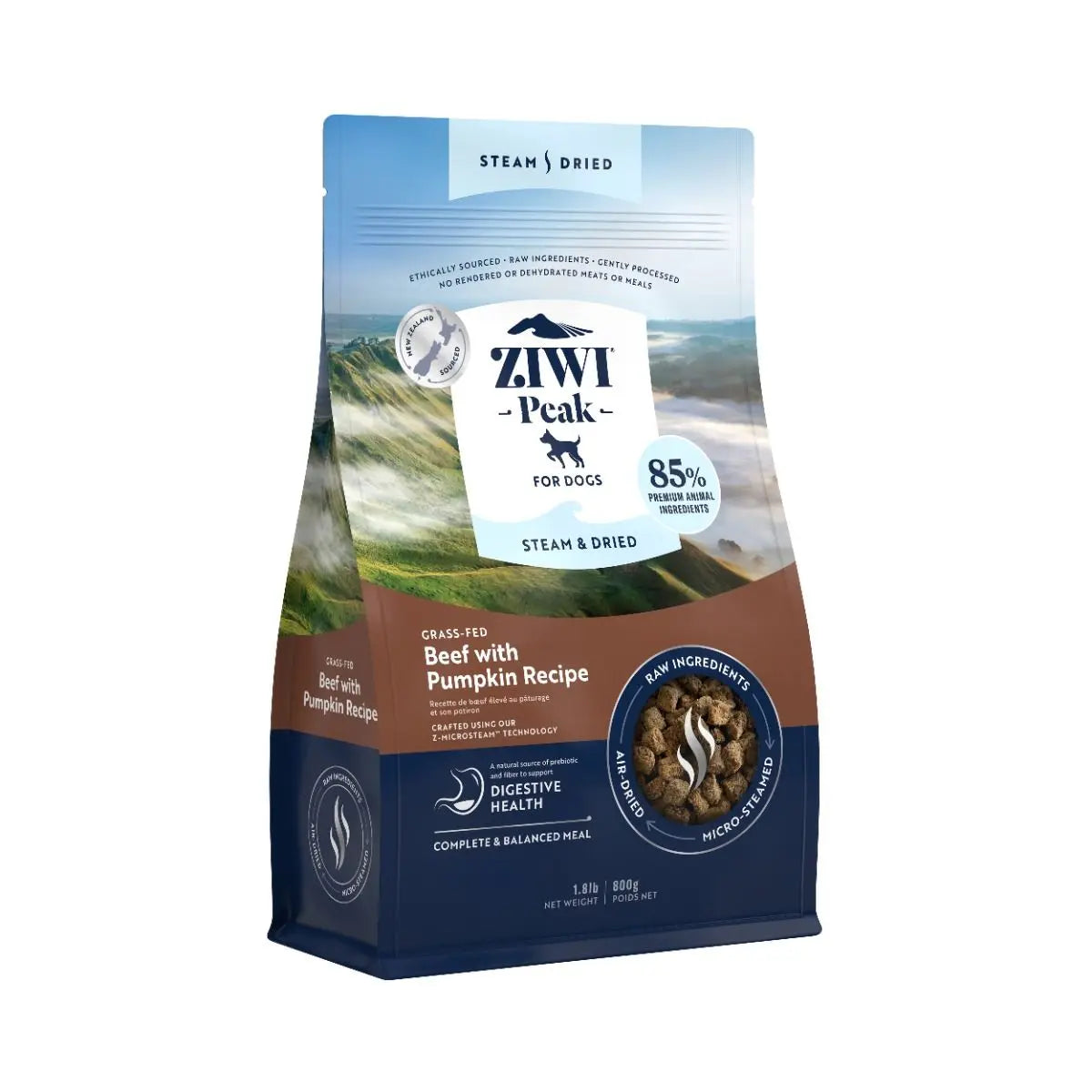 ZIWI PEAK STEAM & DRIED GRASS-FED BEEF WITH PUMPKIN RECIPE DRY DOG FOOD ZIWI PEAK