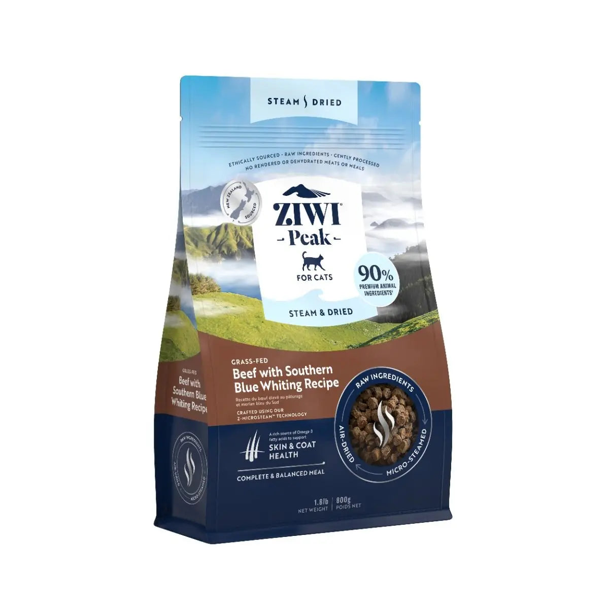 ZIWI PEAL STEAM & DRIED GRASS-FED BEEF WITH SOUTHERN BLUE WHITING RECIPE DRY CAT FOOD ZIWI PEAK