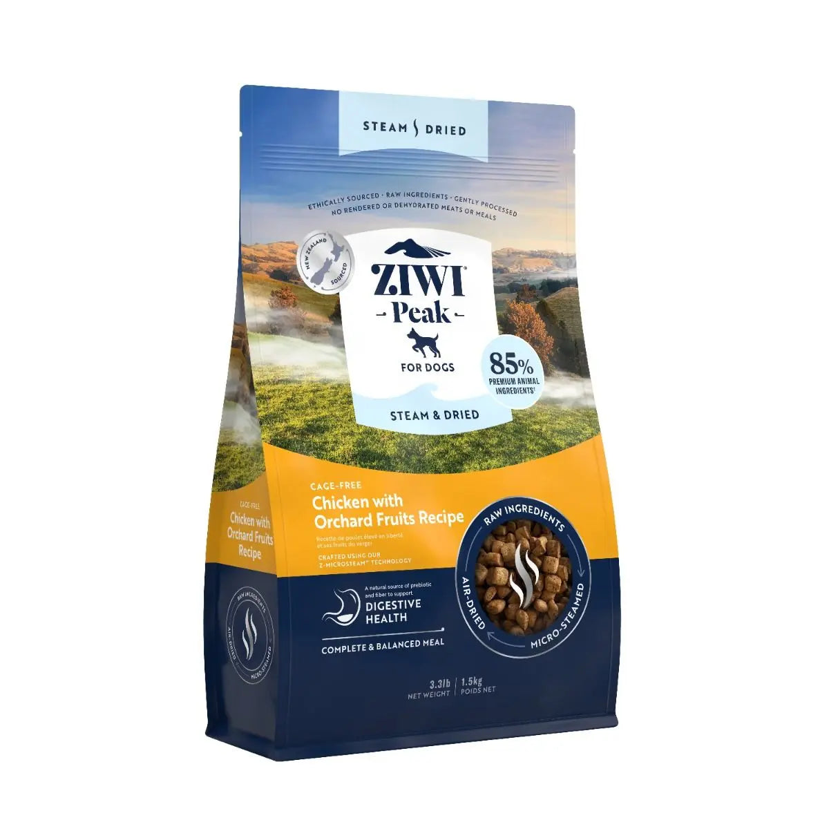 ZIWI PEAK STEAM & DRIED CAGE-FREE CHICKEN WITH ORCHARD FRUITS RECIPE DRY DOG FOOD ZIWI PEAK